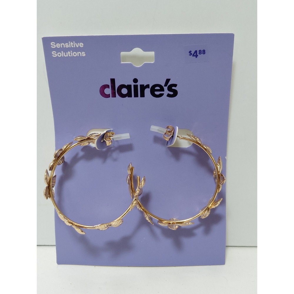 Claire's Sensitive Solutions Gold Tone Butterfly Hoop‎ Earrings 12001-4